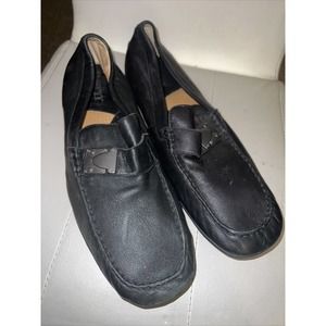 Born Black Leather Slip On Moc Toe Driving Moccasin Loafers Shoe sz12 metal link